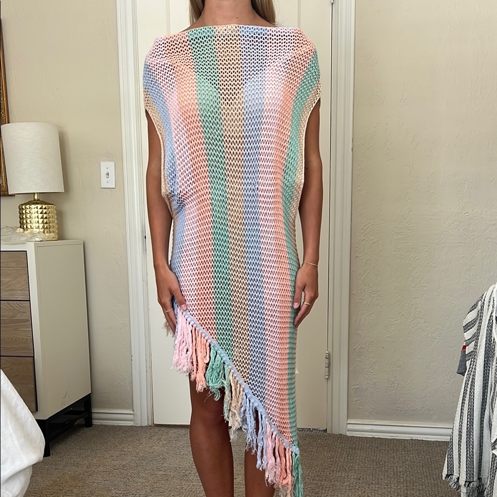 Pitusa Colorful Knit Dress with Fringe